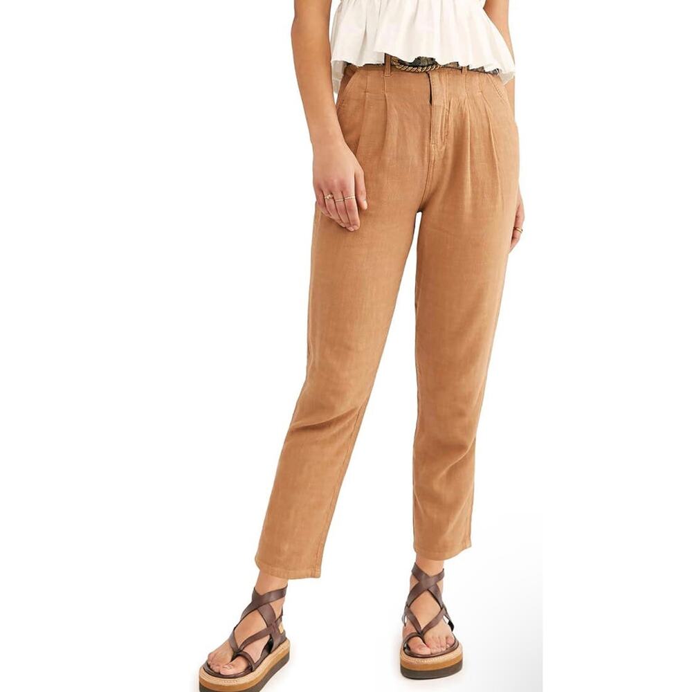 Free People New! Faded Love Linen Blend Pants Brown Casual Boho Size 26